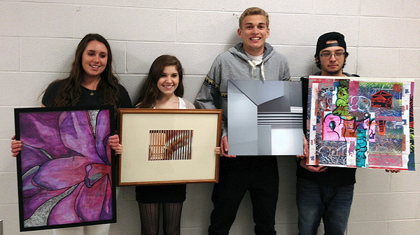 Four East Hampton High School students, left to right, Hannah DiGte, Mary Jernigan, Brock Lownes and Owen Wilder, submitted to the Congressional Art Competition and were recognized for their work at a reception on Saturday.