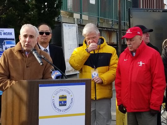 State and local officials met with Long Island Rail Road officials at the Hampton Bays train station on Friday to announce March 4 as the official start date of the South Fork Commuter Con