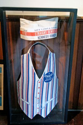 A cloth vest and paper hat worn by an usher at the Democratic Convention in 1960.  DANA SHAW
