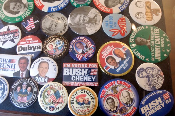 Political buttons.  DANA SHAW