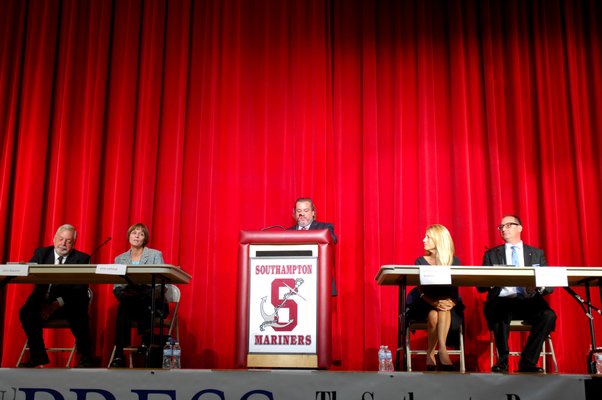 The Southampton Town Board candidates at Monday night's debate at Southampton High School.