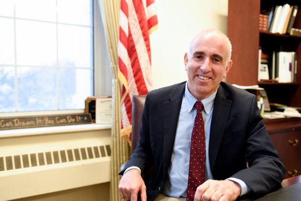 Southampton Town Supervisor Jay Schneiderman in his office at town hall last week.    DANA SHAW