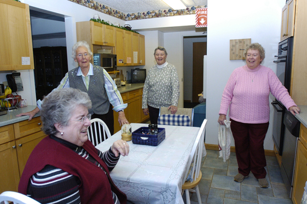 In the kitchen at Mercy Villa are, left to right, Sister Barbara McKenna, Sister Mona Gunkle, Sister Mary Assunta-Boyle and Sister Mary Harvey.