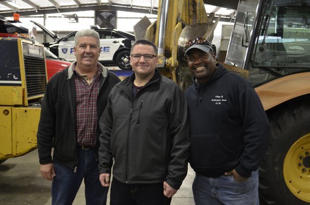 From left to right: Westhampton Beach DPW Superintendent John Kearns, who is retiring January 13, newly-appointed Superintendent Matthew Smith and Labor Crew Leader Greg Liggon, who is retiring January 18. ANISAH ABDULLAH