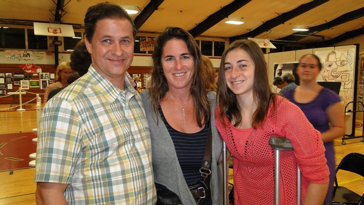 Newly elected Sag Harbor School Board Member David Diskin celebrates his win on Tuesday night with his wife, Faith, and daughter, Zoe, 15. BY COLLEEN REYNOLDS