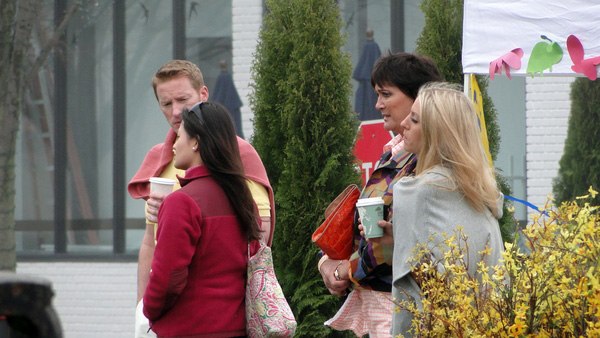 "Royal Pains" crews prepare to film a crash scene at Agawam Park in Southampton Village Wednesday morning, April 20. COLLEEN REYNOLDS