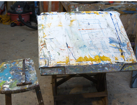 A stool and table at Mr. Miller’s studio.