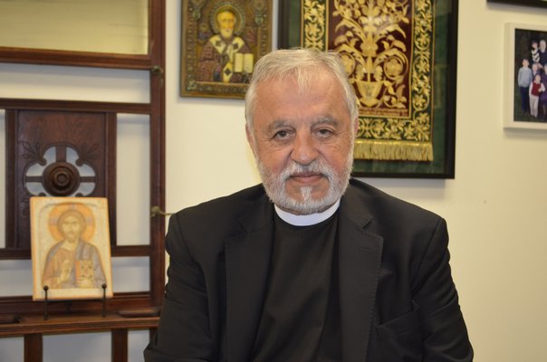 Father Alexander Karloutsos in his office at the Dormition of the Virgin Mary Greek Orthodox Church of the Hamptons in Southampton. ANISAH ABDULLAH