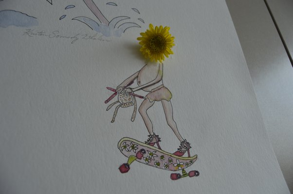 A flower knitting on a skateboard, part of Springs artist Kristen Somody Whalen's "Flowers With Legs" series. ALYSSA MELILLO