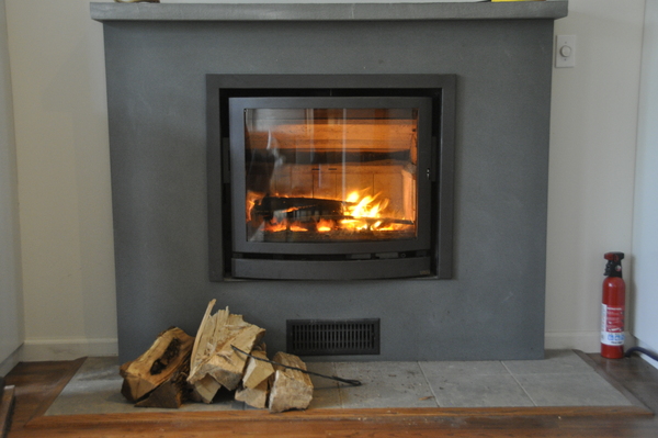 This wood-burning stove heats a 3,125-square-foot house.