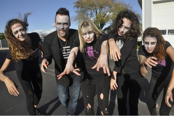Zombie dancers, from left, Ana Nieto, Adam Baranello, Barbara Vinski, Gail Benevente and Alicia Maiuri get into character. MICHELLE TRAURING