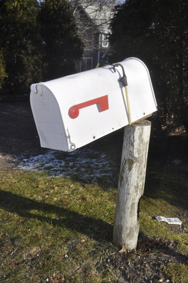 Tilting mailbox on Noyac Road.