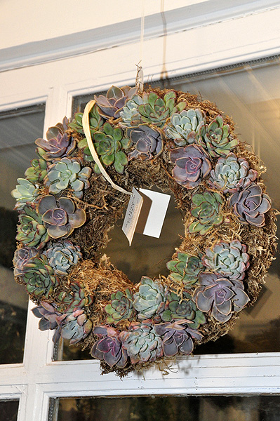 Wreaths make a first impression, such as this succulent wreath at Sag Harbor Florist. MICHELLE TRAURING