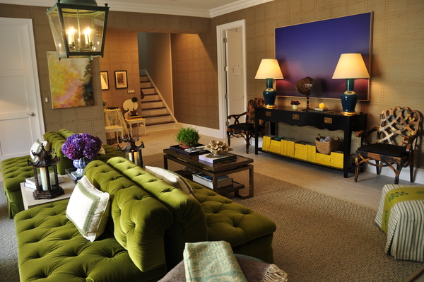 Downstairs family room by Tilton Fenwick in the Hampton Designer Showhouse on Scuttle Hole Road in Bridgehampton.