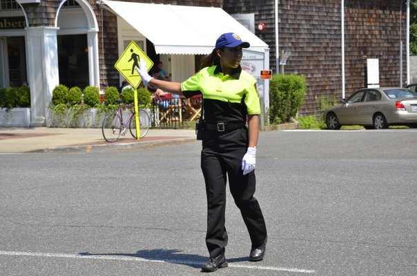 East Hampton Village Traffic Control Officers now have cooler, safer uniforms. SHAYE WEAVER