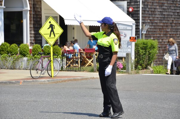 East Hampton Village Traffic Control Officers now have cooler, safer uniforms. SHAYE WEAVER