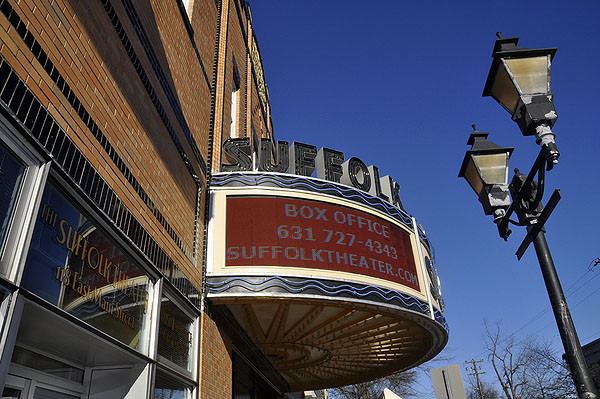 The original Suffolk Theater marquee will be lit for the grand opening gala this weekend. MICHELLE TRAURING