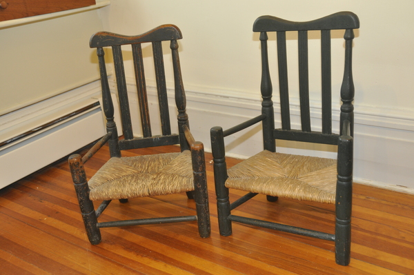 A pair of circa-1760 banister-back chairs. MICHELLE TRAURING