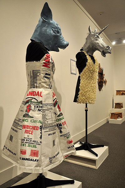 "See the World Through a Grain of Rice," front, and "Wrapped Up (dress)" by Geige Silver at Guild Hall in East Hampton. MICHELLE TRAURING