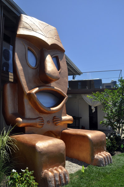 The tiki statue outside the former Ronjo motel received a paint job last winter and now sits outside The Montauk Beach House. MICHELLE TRAURING