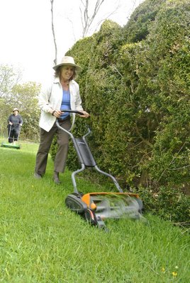 Hilary Woodward of Reel Quiet Mowing at the Halsey House.  DANA SHAW