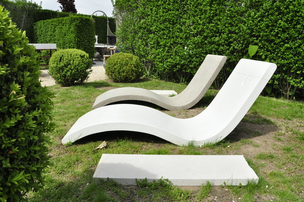 Concrete Candice chaise lounges on sale at Mecox Gardens in Southampton for $4,950 each.