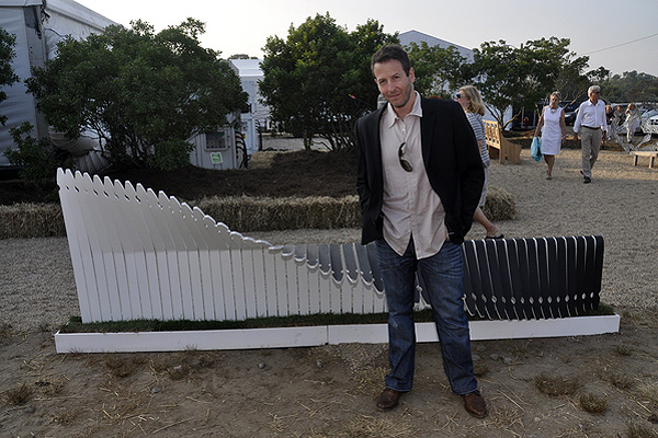 Artist Brad Ascalon outside Art Southampton in front of his piece. MICHELLE TRAURING