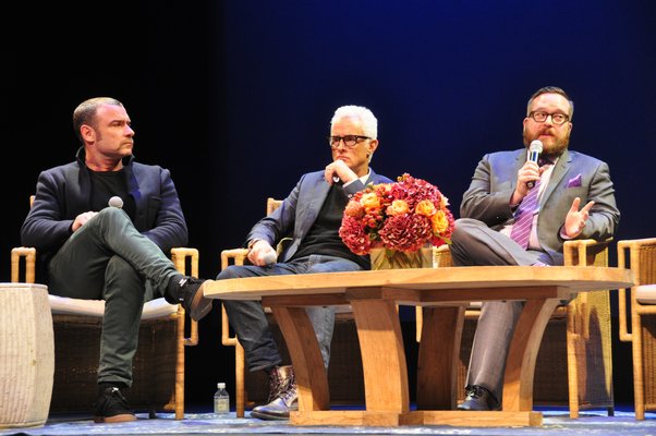 Liev Schreiber, John Slattery and Michael Cyril Creighton discuss "Spotlight." MICHELLE TRAURING