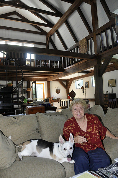Artist Michelle Stuart and Lola in their Amagansett home. MICHELLE TRAURING