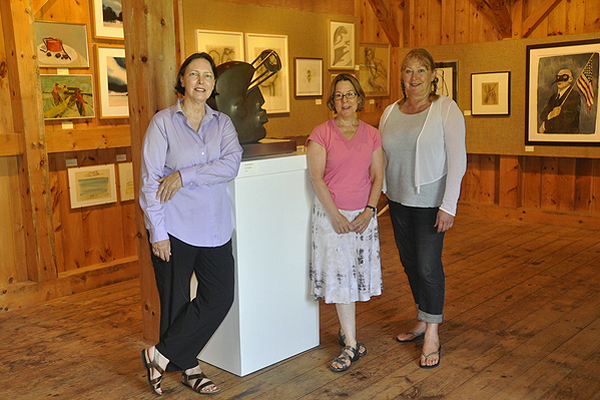 "Amagansett Art: Across the Years" curators, from left, Elena Prohaska Glinn, Nina Gillman and Pamela Williams. MICHELLE TRAURING