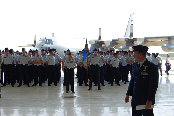 Members of the 106th Air National Guard Rescue Wing at Gabreski Airport in Westhampton Beach stand in formation before the Change of Command Ceremony on Sunday, October 4 at the airport.