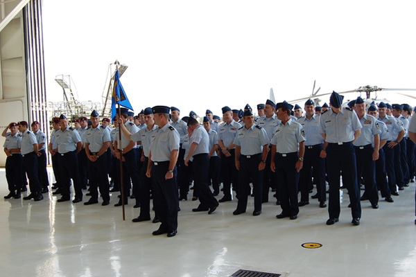 New commander Thomas Owens gives remarks during the change of command ceremony.