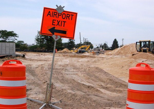 Construction crews work on resurfacing Wallen Street at Francis S. Gabreski Airport in Westhampton in preparation for the Hamptons Business and Technology Park. <br>Photo by Hallie D. Martin