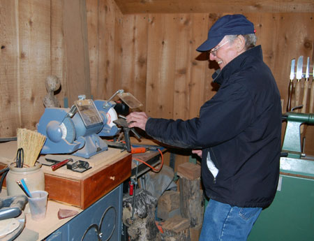 Hal McKusick in his Sag Harbor woodworking shop.