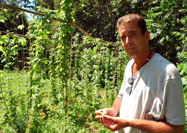 Jeff Cully of Quogue with his backyard hops.