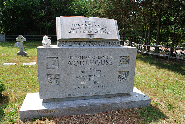 The headstone at the Remsenburg Community Church marking the graves of P.G. Wodehouse and his wife, Ethel. It reads: "He gave joy to countless people."   WILL JAMES