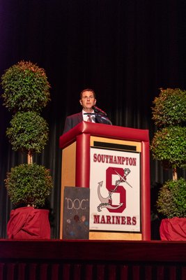 The Southampton School District added two more names to its Wall of Distinction on Friday evening: The Reverend Marvin Dozier and Lawrence Lechmanski. The wall recognizes individuals who have supported and improved the education of the district’s students. Southampton School District Atheletic Director Darren Phillips sets the stage fo
