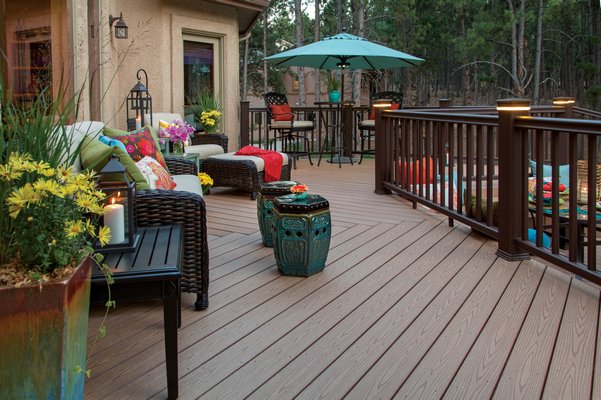 Stair and post lights help extend the life of a deck into the winter. COURTESY TIMBERTECH