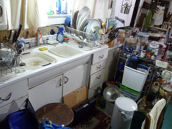 Dolores' kitchen before clean-up. COURTESY A&E TELEVISION/SCREAMING FLEA PRODUCTIONS