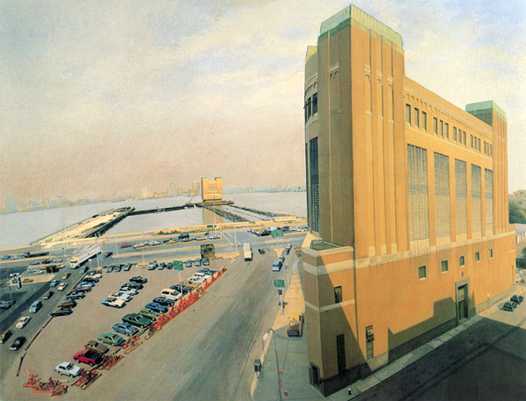 "Ventilation Tower with Estivating Snow Plows, 1988" by Rackstraw Downes.