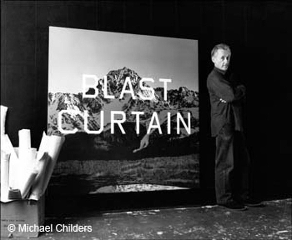 Edward Ruscha with Blast Curtain, Venice, California, 2001 from Michael Childers Gallery. COURTESY ARTHAMPTONS