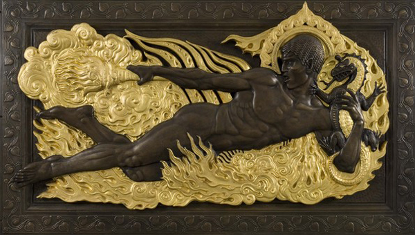 PAUL HOWARD MANSHIP's "The Four Elements" Parcel-gilt bronze reliefs, created for and hung in the American Telephone and Telegraph Building in New York until 1982.