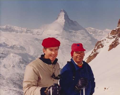 Fred Smith, right, with bob Schaeffer skining at the Matterhorn.