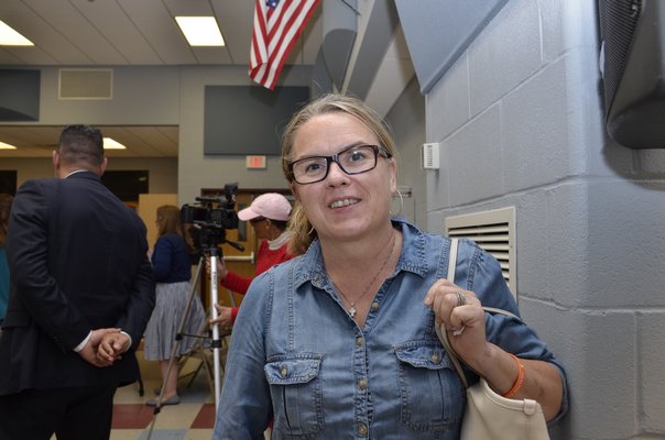 Jacqueline (Foster) Robinson waiting for the election results before finding out that she was elected to the Southampton School Board. GREG WEHNER