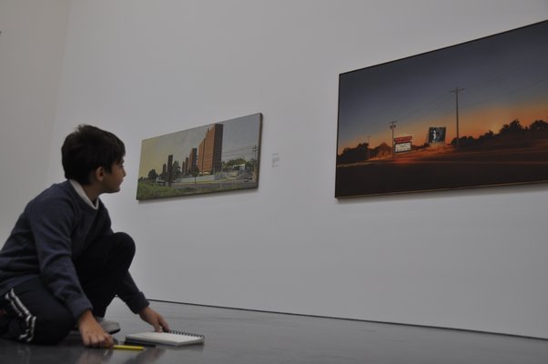 Brandon Braccia sketches Howard Kanovitz's iconic "Hamptons Drive-In." MICHELLE TRAURING