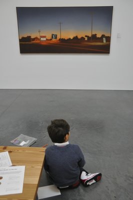 Brandon Braccia sketches Howard Kanovitz's iconic "Hamptons Drive-In." MICHELLE TRAURING