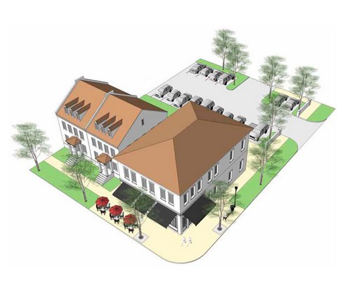 An illustrative example of buildings and site arrangements permitted in the Transition District. COURTESY SOUTHAMPTON TOWN