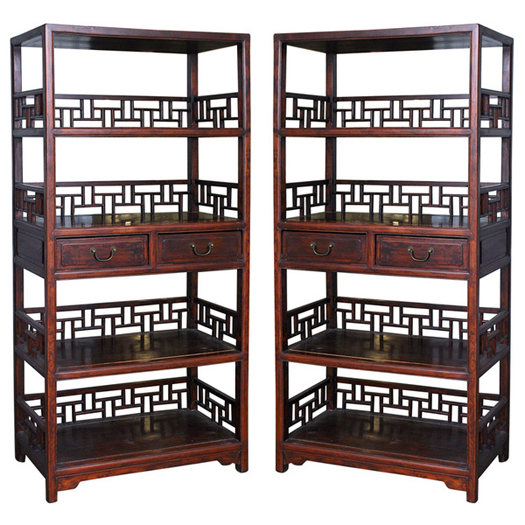 Geometric Open Bookcase/Etagere, mainland China, mid- to late-19th century.<br> Image courtesy Hampton Briggs Antiques