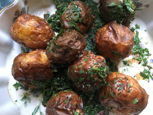 Roasted new potatoes with parsley and mint. JANEEN SARLIN