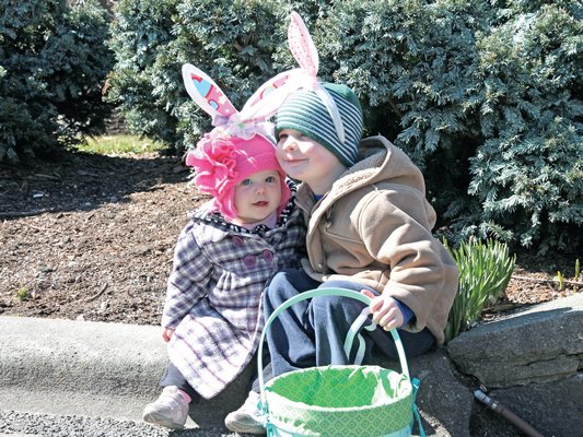 March 27: Sophia and Leo Guid wait for the start of the East Hampton Ladies Village Improvement Society’s annual Easter Egg Hunt.